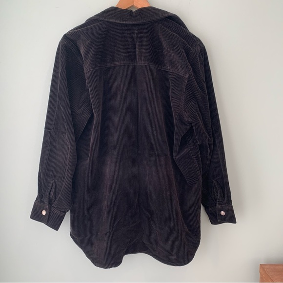 Essentials Style Black Corduroy Snap Front Oversized Shacket Shirt M - Picture 3 of 6